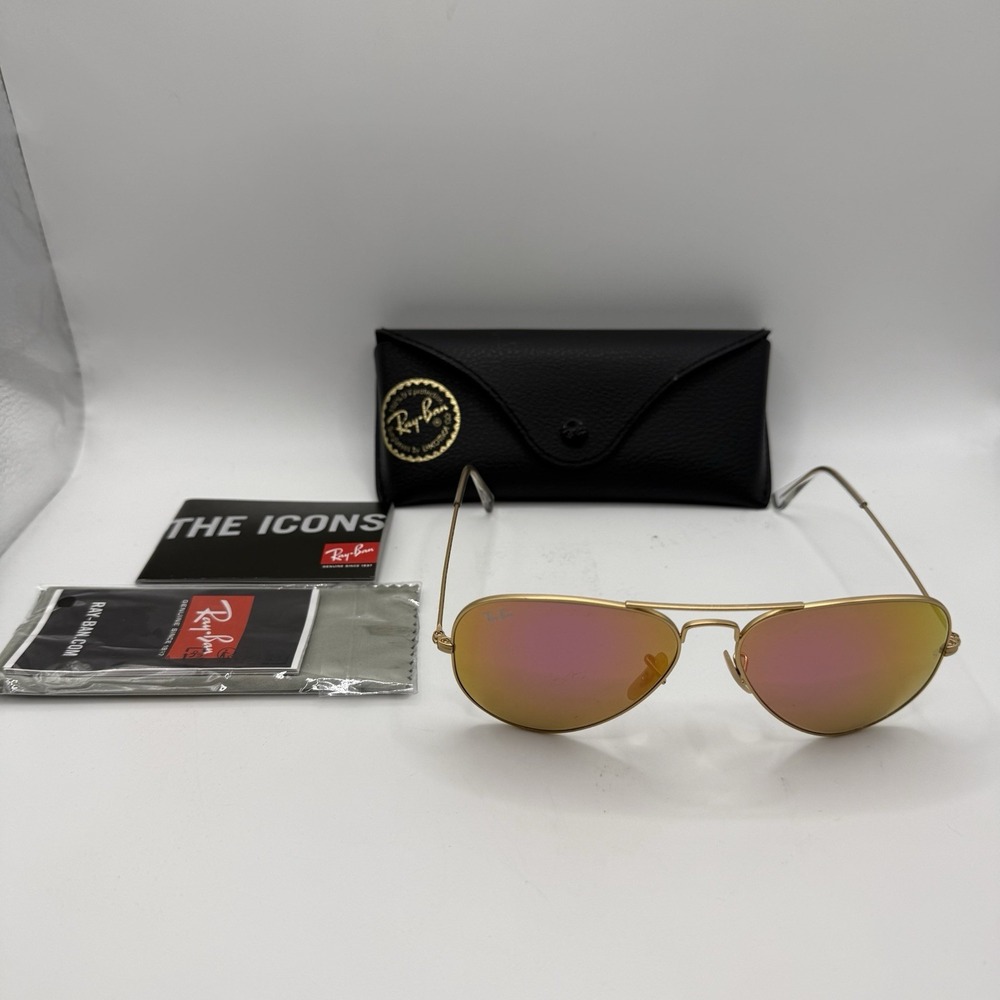 Ray-Ban RB3025 Aviator Large Metal Gold Mirror Sunglasses 58-14 112/4T Italy